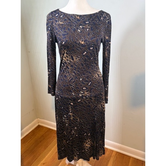 Tory Burch Dresses & Skirts - Tory Burch 100% Rayon Abstract Print Midi Dress XS Navy‎ Gold No Belt